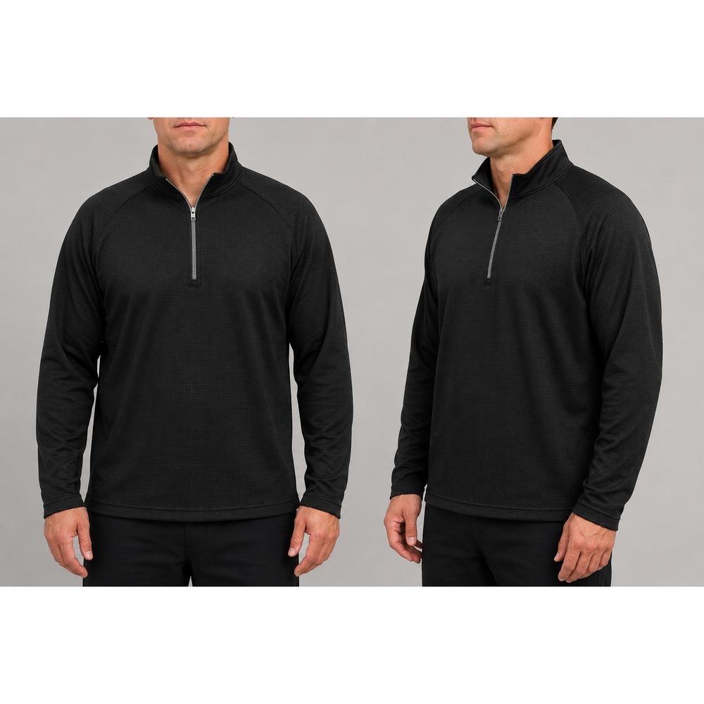 Cypress Club Mens XL Quarter Zip Pullover Black Waffle Knit Active Top RN91870